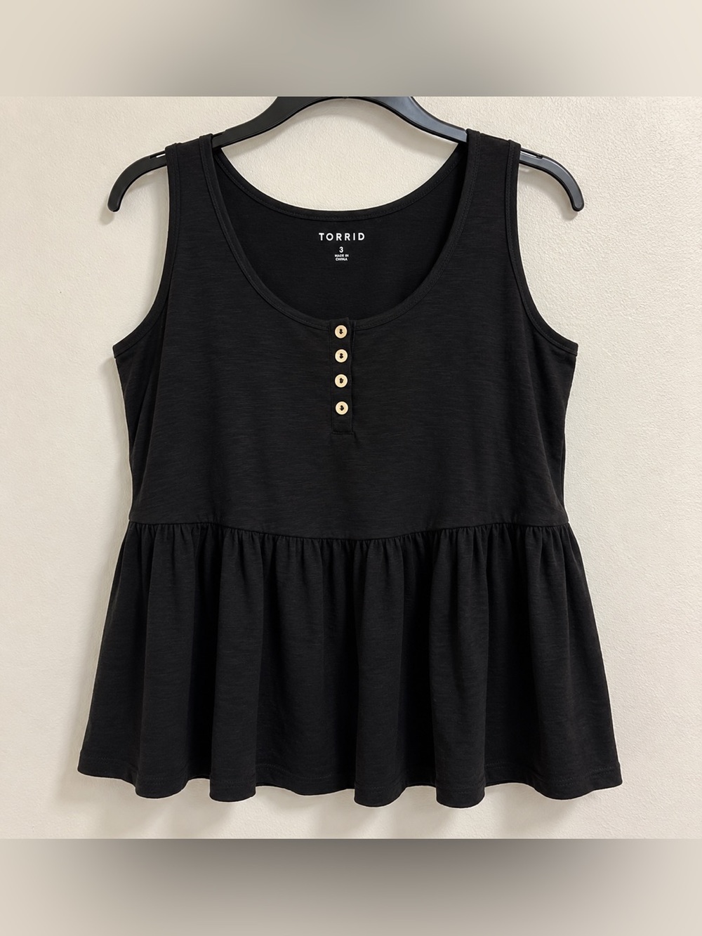 Torrid Black Babydoll Henley Tank Top Size 3 22/24 NWT